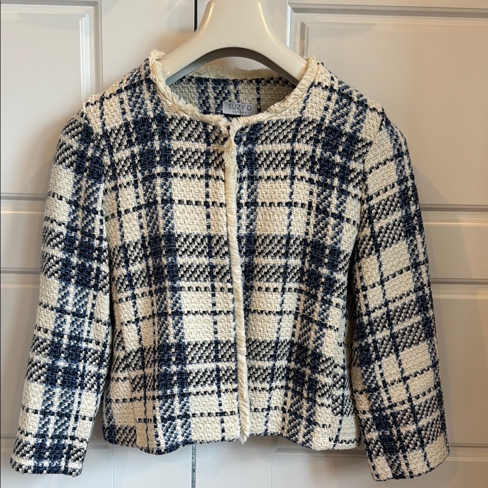 Blue and Cream Plaid Blazer for Cooler Weather